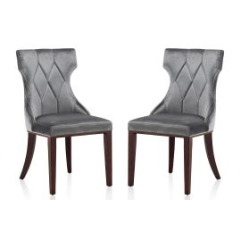 Reine Grey and Walnut Velvet Dining Chair (Set of Two)