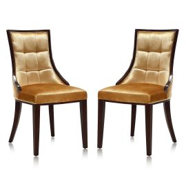 Manhattan Comfort Fifth Avenue Antique Gold and Walnut Velvet Dining Chair (Set of Two)