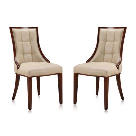 Manhattan Comfort Fifth Avenue Cream and Walnut Faux Leather Dining Chair (Set of Two)