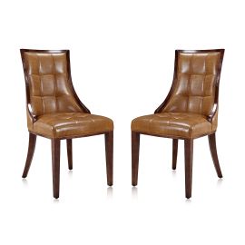 Manhattan Comfort Fifth Avenue Saddle and Walnut Faux Leather Dining Chair (Set of Two)