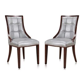 Manhattan Comfort Fifth Avenue Silver and Walnut Faux Leather Dining Chair (Set of Two)