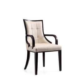 Manhattan Comfort Fifth Avenue Faux Leather Dining Armchair Cream and Walnut