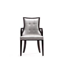 Manhattan Comfort Fifth Avenue Faux Leather Dining Armchair in Silver and Walnut