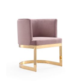 Manhattan Comfort Aura Blush and Polished Brass Velvet Dining Chair