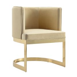 Manhattan Comfort Aura Sand and Polished Brass Velvet Dining Chair