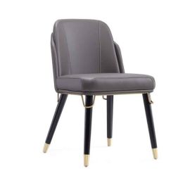 Manhattan Comfort Estelle Pebble and Black Faux Leather Dining Chair