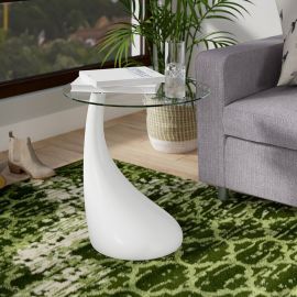 Manhattan Comfort Lava 19.7 in. White Glass Top Accent Table