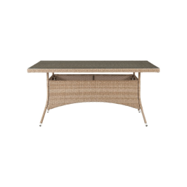 Manhattan Comfort Genoa Patio Dining Table with Glass Top in Nature Tan Weave