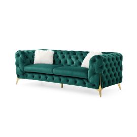Galaxy Moderno Tufted Loveseat Finished in Velvet Fabric in Green