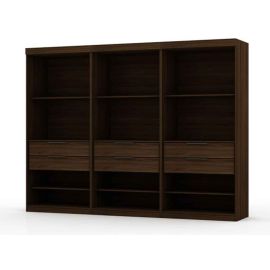 Manhattan Comfort Mulberry Open 3 Sectional Modem Wardrobe Closet with 6 Drawers - Set of 3 in Brown