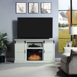 Manhattan Comfort  60" Fireplace with 2 Sliding Doors and Media Wire Management in Cream Oak