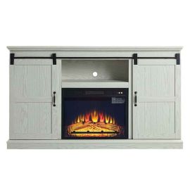 Manhattan Comfort  60" Fireplace with 2 Sliding Doors and Media Wire Management in Cream Oak