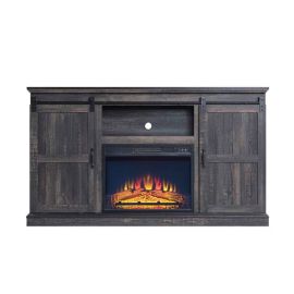 Manhattan Comfort  60" Fireplace with 2 Sliding Doors and Media Wire Management in Heavy Brown