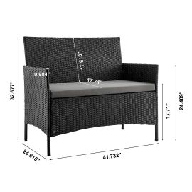 Manhattan Comfort Imperia Steel Rattan 4-Piece Patio Conversation Set with Cushions in Grey