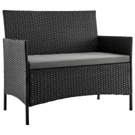 Manhattan Comfort Imperia Steel Rattan 4-Piece Patio Conversation Set with Cushions in Grey