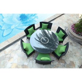 Nightingdale Black 7-Piece Rattan Outdoor Dining Set with Green Cushions