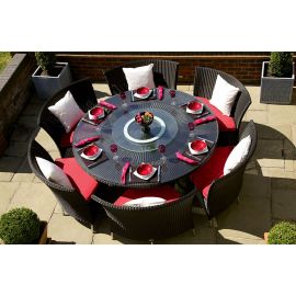 Nightingdale Black 7-Piece Rattan Outdoor Dining Set with Red and White Cushions
