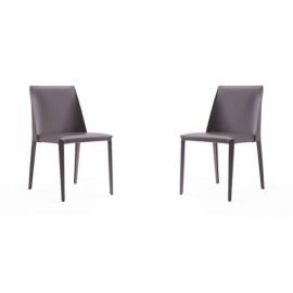 Manhattan Comfort Paris Grey Saddle Leather Dining Chair (Set of 2)