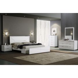 Whiteline Navi Night Stand high gloss white with stainless steel trim on the bottom