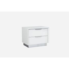 Whiteline Navi Night Stand high gloss white with stainless steel trim on the bottom