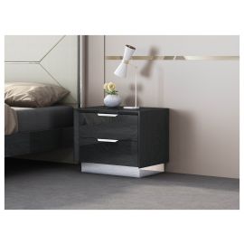 Whiteline Navi Night Stand high gloss grey with stainless steel trim on the bottom