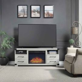 Manhattan Comfort Richmond 60" Fireplace with 2 Drawers and 2 Shelves in Grey