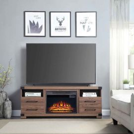 Manhattan Comfort Richmond 60" Fireplace with 2 Drawers and 2 Shelves in Brown