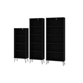 Manhattan Comfort Rockefeller 3-Piece Multi Size Bookcases in Black