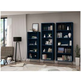 Rockefeller 3-Piece Multi Size Bookcases in Tatiana Midnight Blue