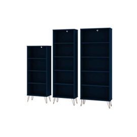 Manhattan Comfort Rockefeller 3-Piece Multi Size Bookcases in Tatiana Midnight Blue