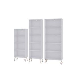 Manhattan Comfort Rockefeller 3-Piece Multi Size Bookcases in White