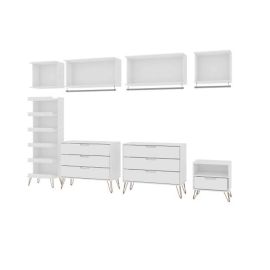 Rockefeller 8-Piece Open Wardrobe with Aluminum Hanging Rods Shoe Storage and Dressers in White