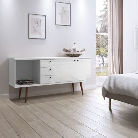 Manhattan Comfort Utopia 63.38 Wide Dresser with 3 Drawers in White Gloss, and Maple Cream