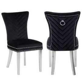 Galaxy Eva 2 Piece Stainless Steel Legs Chair Finish with Velvet Fabric in Black